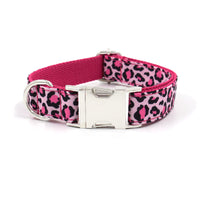 HKM-6491069 Double-layer Pink Leopard Dog Bowknot Collar - Engraved Pet Accessory