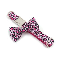 HKM-6491069 Double-layer Pink Leopard Dog Bowknot Collar - Engraved Pet Accessory