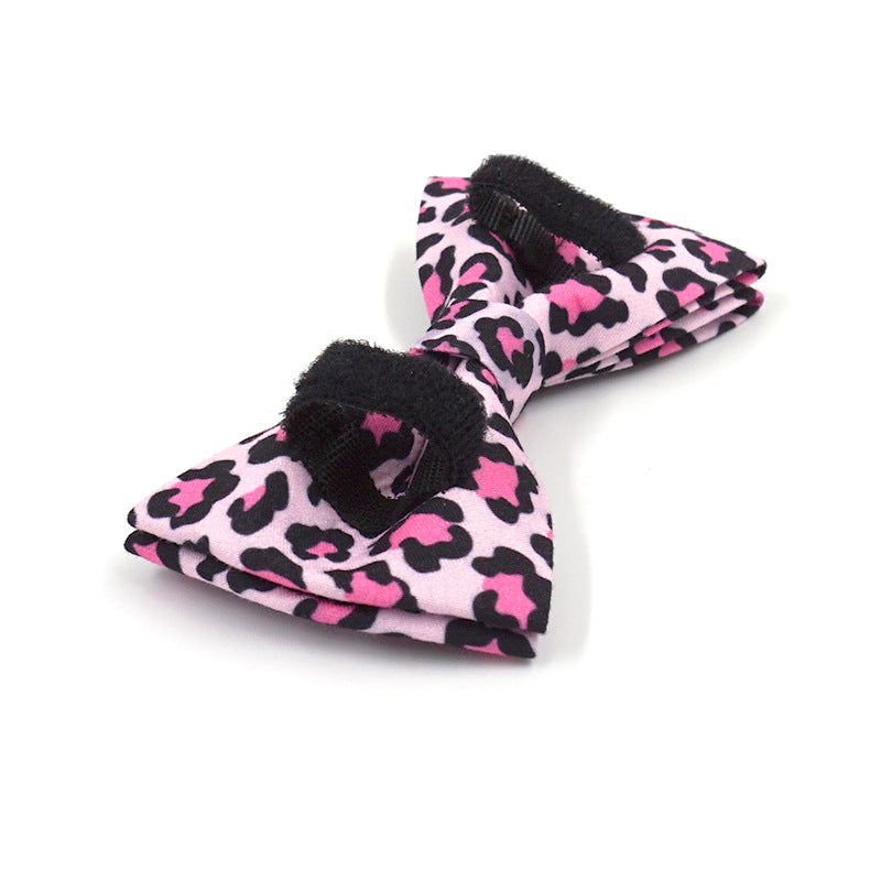 HKM-6491069 Double-layer Pink Leopard Dog Bowknot Collar - Engraved Pet Accessory