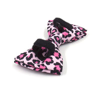 HKM-6491069 Double-layer Pink Leopard Dog Bowknot Collar - Engraved Pet Accessory