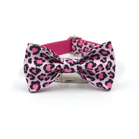 HKM-6491069 Double-layer Pink Leopard Dog Bowknot Collar - Engraved Pet Accessory