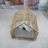 HKM-6492733 Cozy Rattan Cat and Small Dog Cave with Cotton Pad - 50cm Width