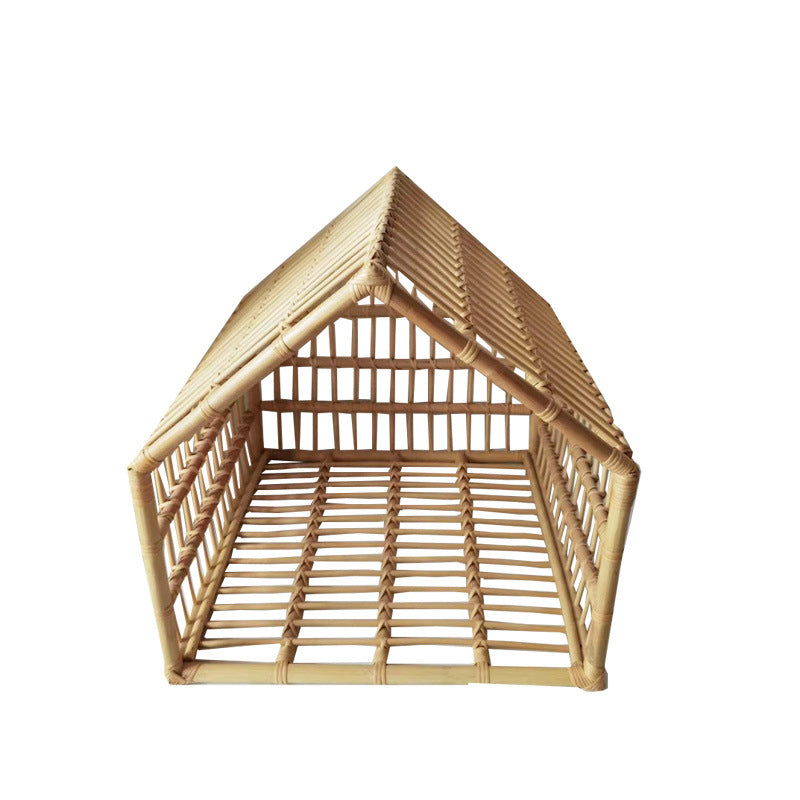 HKM-6492733 Cozy Rattan Cat and Small Dog Cave with Cotton Pad - 50cm Width