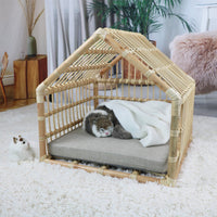 HKM-6492733 Cozy Rattan Cat and Small Dog Cave with Cotton Pad - 50cm Width