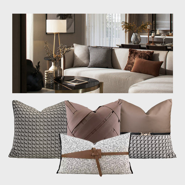HKM-649363 Brown and Orange Light Luxury Pillow Case Set - Various Sizes and Styles for Modern Living Rooms
