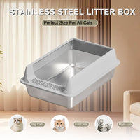 HKM-6494525 Oversized Stainless Steel Litter Box with Removable Lid - Semi-Enclosed, Splash-Proof, and Leak-Proof Design for Large Cats