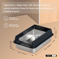 HKM-6494525 Oversized Stainless Steel Litter Box with Removable Lid - Semi-Enclosed, Splash-Proof, and Leak-Proof Design for Large Cats