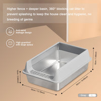 HKM-6494525 Oversized Stainless Steel Litter Box with Removable Lid - Semi-Enclosed, Splash-Proof, and Leak-Proof Design for Large Cats