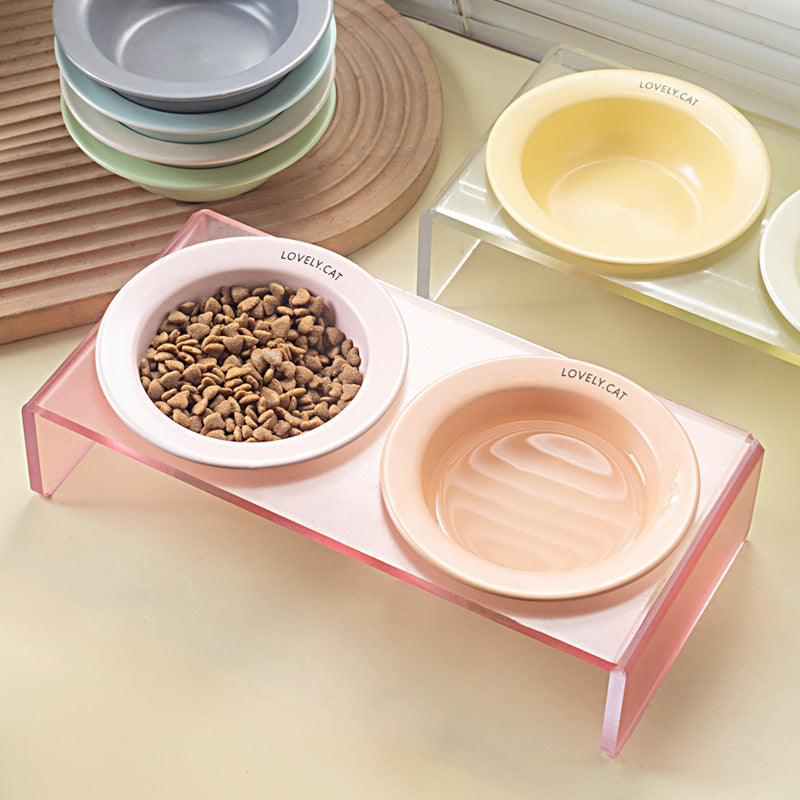 HKM-6495037 Acrylic Cat and Dog Bowl Rack with Anti-Tumble Design - Various Colors Available