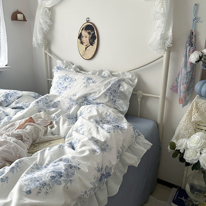 HKM-649555 Princess Style Floral Pure Cotton Bed Sheet Duvet Cover Set - Multiple Sizes Available