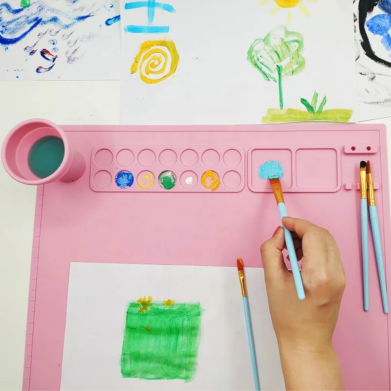 HKM-649683 Waterproof Silicone Drawing Mat for Kids - Foldable DIY Art Mat with Cup