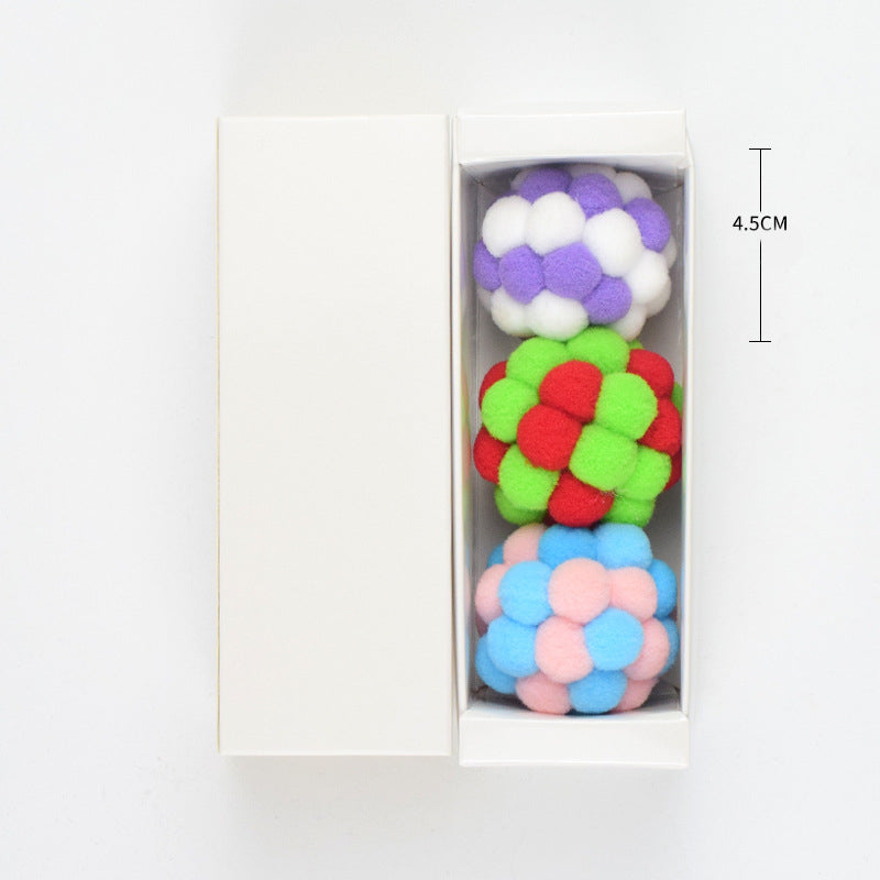 HKM-6497469 Plush Bite-Resistant Cat Toy Set with Bell Ball - 3 Piece Boxed Collection