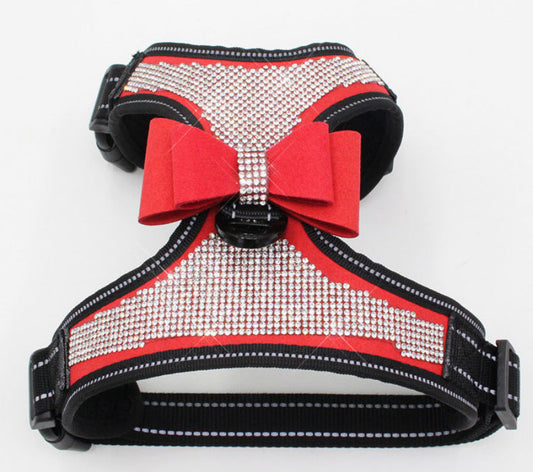 HKM-6498109 Reflective Rhinestone Mesh Pet Chest Strap for Enhanced Visibility and Comfort