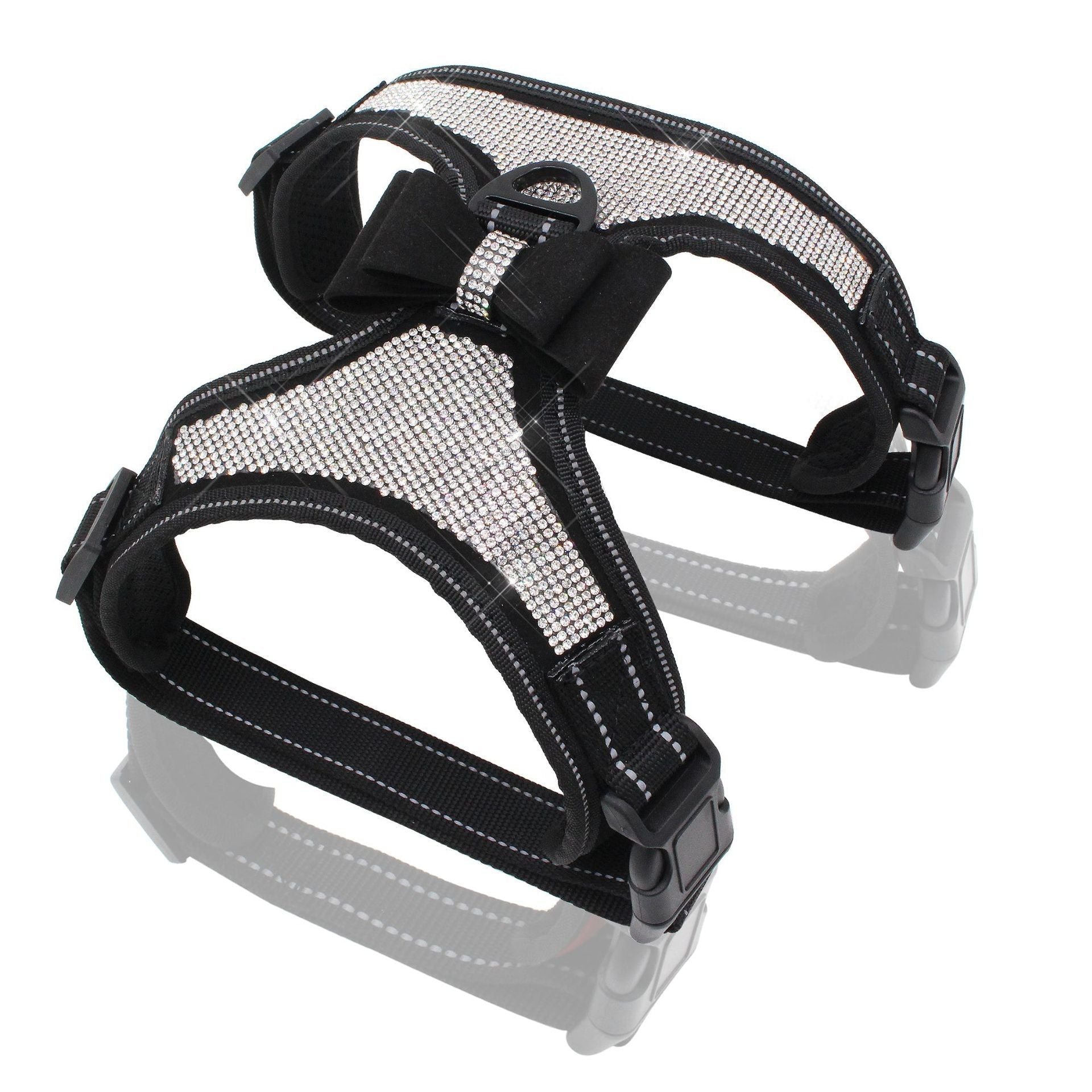 HKM-6498109 Reflective Rhinestone Mesh Pet Chest Strap for Enhanced Visibility and Comfort