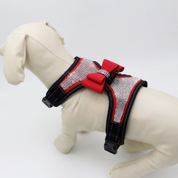 HKM-6498109 Reflective Rhinestone Mesh Pet Chest Strap for Enhanced Visibility and Comfort