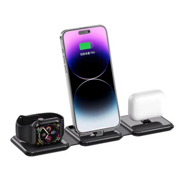 HKM-649811 3-in-1 Foldable Magnetic Wireless Charger for iPhone, Apple Watch & AirPods with Fast Charging