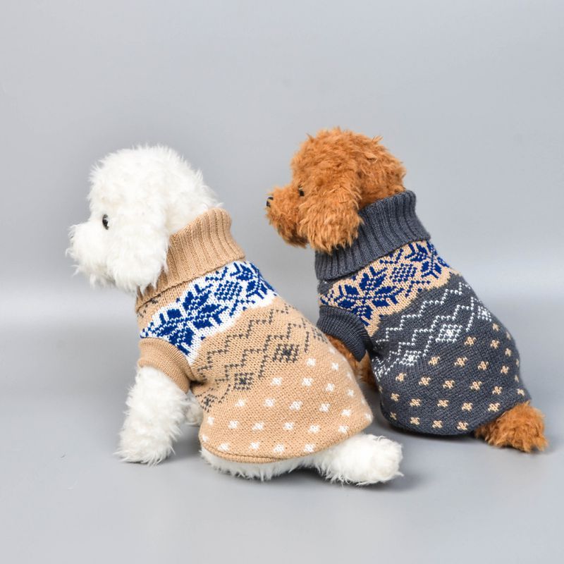 HKM-649811 Warm Stretch Snowflake Pet Sweater for Cats and Dogs - Haze Gray Beige, Size XL