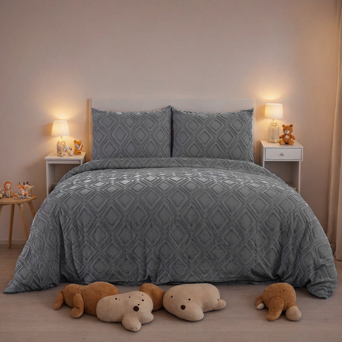 HKM-649875 Bohemian Tufted Cut Flower Quilt Cover Set with Pillowcases - Machine Washable