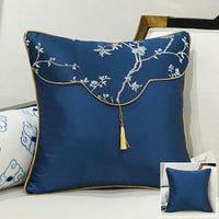 HKM-649875 Classical Lumbar Pillow Cushion with Plant and Flower Design - Green, Blue, Beige