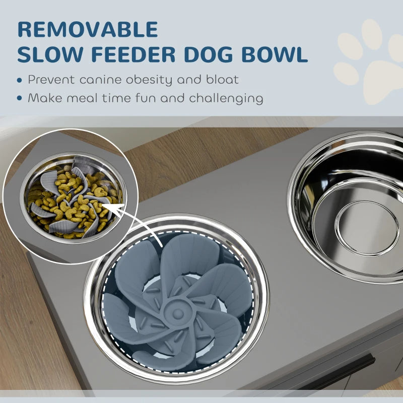 HKM-6500285 Elevated Dog Bowl Stand with 2 Stainless Steel Bowls, Storage Drawer and Slow Feeder Mat for Large Breeds