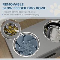 HKM-6500285 Elevated Dog Bowl Stand with 2 Stainless Steel Bowls, Storage Drawer and Slow Feeder Mat for Large Breeds