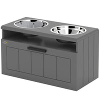 HKM-6500285 Elevated Dog Bowl Stand with 2 Stainless Steel Bowls, Storage Drawer and Slow Feeder Mat for Large Breeds