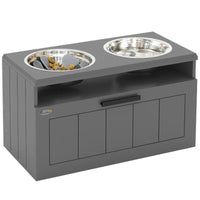 HKM-6500285 Elevated Dog Bowl Stand with 2 Stainless Steel Bowls, Storage Drawer and Slow Feeder Mat for Large Breeds