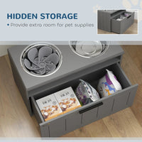 HKM-6500285 Elevated Dog Bowl Stand with 2 Stainless Steel Bowls, Storage Drawer and Slow Feeder Mat for Large Breeds
