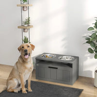 HKM-6500285 Elevated Dog Bowl Stand with 2 Stainless Steel Bowls, Storage Drawer and Slow Feeder Mat for Large Breeds