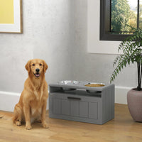 HKM-6500285 Elevated Dog Bowl Stand with 2 Stainless Steel Bowls, Storage Drawer and Slow Feeder Mat for Large Breeds