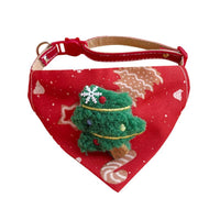 HKM-6500797 Festive Red Christmas Bandana for Pets with Santa and Tree Design, Adjustable Collar for Cats and Small to Medium Dogs