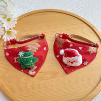 HKM-6500797 Festive Red Christmas Bandana for Pets with Santa and Tree Design, Adjustable Collar for Cats and Small to Medium Dogs