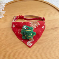 HKM-6500797 Festive Red Christmas Bandana for Pets with Santa and Tree Design, Adjustable Collar for Cats and Small to Medium Dogs