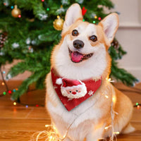 HKM-6500797 Festive Red Christmas Bandana for Pets with Santa and Tree Design, Adjustable Collar for Cats and Small to Medium Dogs