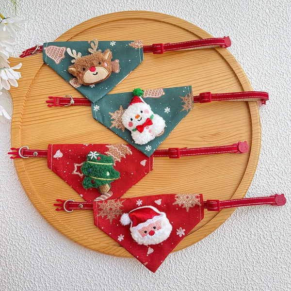HKM-6500797 Festive Red Christmas Bandana for Pets with Santa and Tree Design, Adjustable Collar for Cats and Small to Medium Dogs