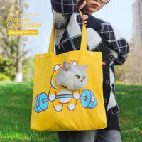 HKM-6501053 Portable Pet Canvas Tote Bag for Cats and Dogs - Cute Animal Design with Exposed Head Feature, Ideal for Outdoor Travel