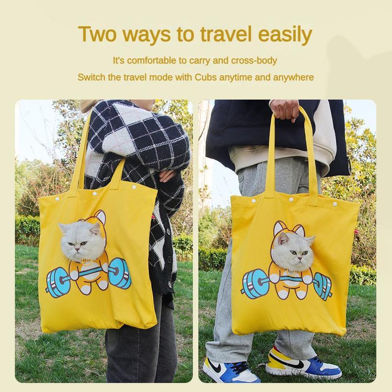 HKM-6501053 Portable Pet Canvas Tote Bag for Cats and Dogs - Cute Animal Design with Exposed Head Feature, Ideal for Outdoor Travel