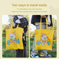 HKM-6501053 Portable Pet Canvas Tote Bag for Cats and Dogs - Cute Animal Design with Exposed Head Feature, Ideal for Outdoor Travel
