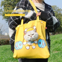 HKM-6501053 Portable Pet Canvas Tote Bag for Cats and Dogs - Cute Animal Design with Exposed Head Feature, Ideal for Outdoor Travel