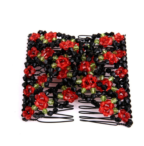 HKM-650131 Bright Beaded Variety Hair Clips and Magic Hair Comb Set with Acrylic and Metal Materials
