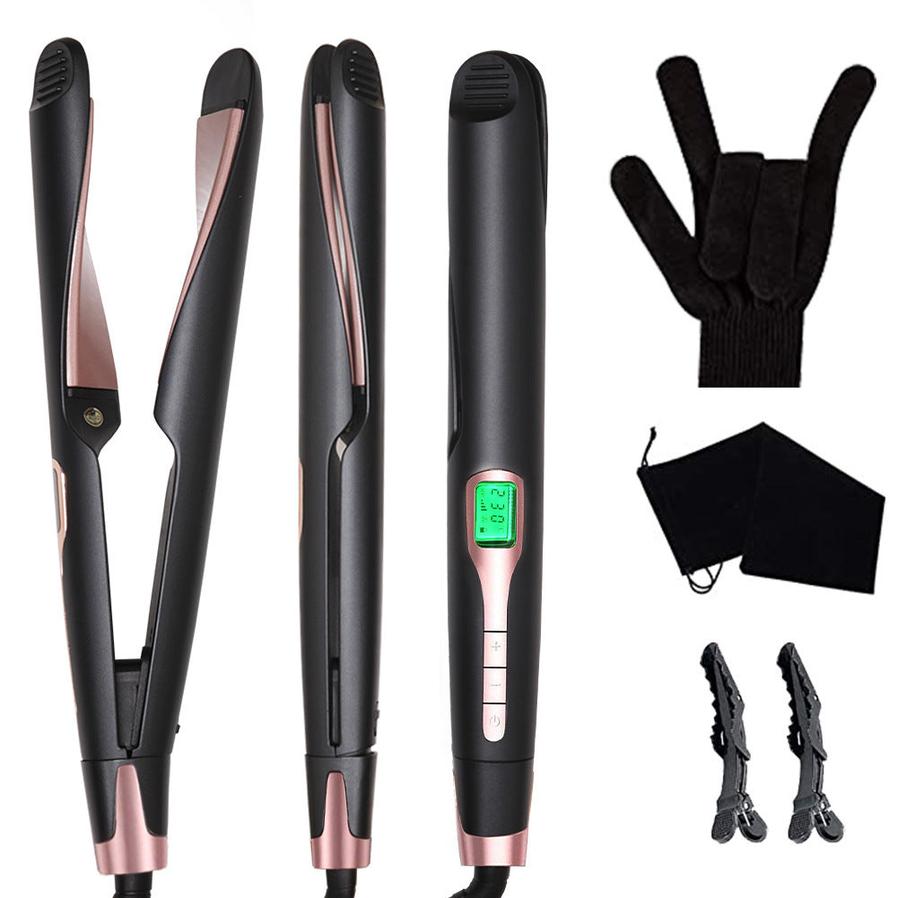 HKM-650195 2-in-1 Titanium Tourmaline Ceramic Hair Straightener & Curler with Adjustable Temperature