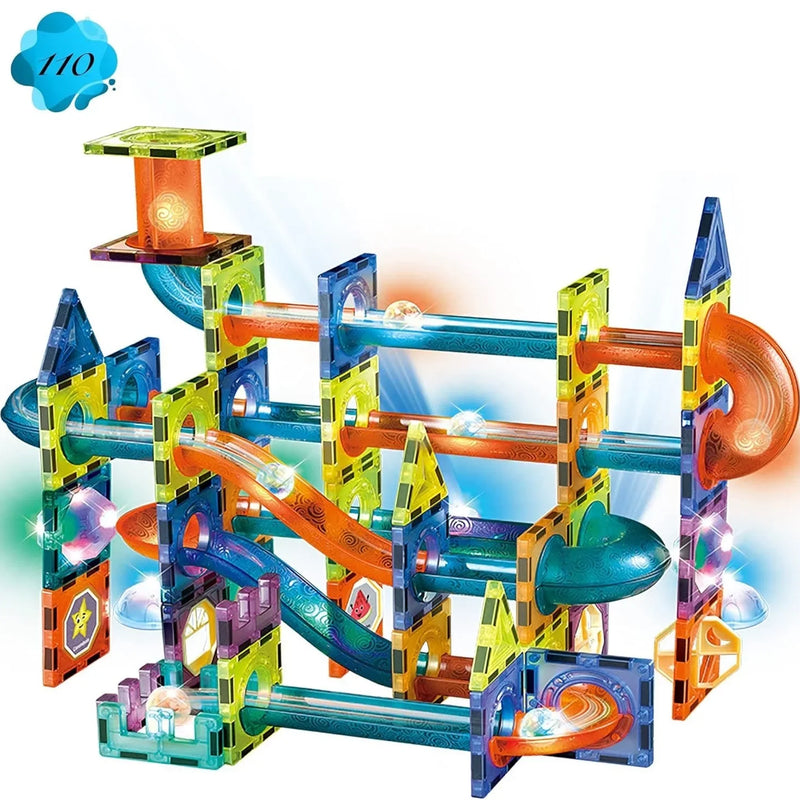 HKM-650195 Light-Up Magnetic Building Blocks Set - 110 Pieces of Creative Tiles for Ages 5 and Up