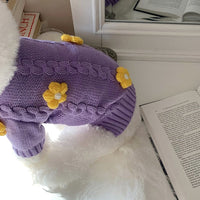 HKM-6502589 Flower Print Knitted Dog Clothes - Purple - XS to XL Sizes Available