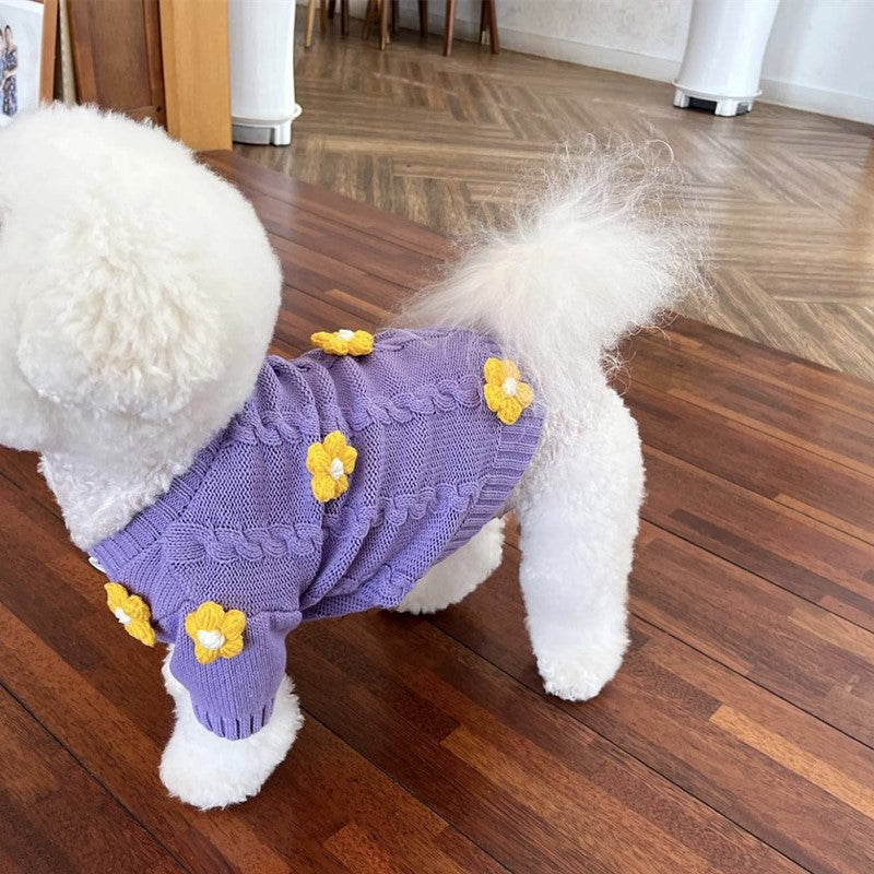 HKM-6502589 Flower Print Knitted Dog Clothes - Purple - XS to XL Sizes Available