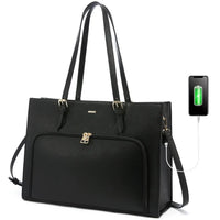HKM-650259 Stylish PU Leather Tote Bag with USB Port for Women, Large Shoulder Handbag and Briefcase Design