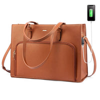 HKM-650259 Stylish PU Leather Tote Bag with USB Port for Women, Large Shoulder Handbag and Briefcase Design