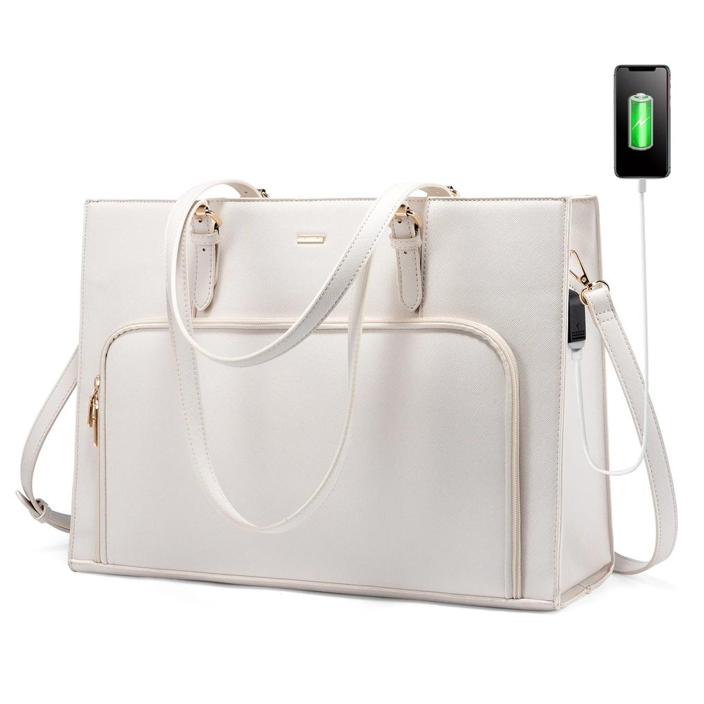 HKM-650259 Stylish PU Leather Tote Bag with USB Port for Women, Large Shoulder Handbag and Briefcase Design