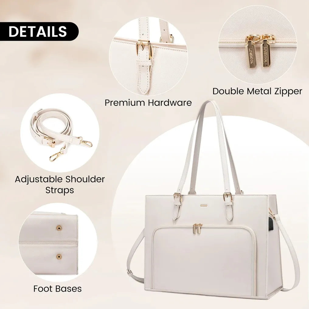 HKM-650259 Stylish PU Leather Tote Bag with USB Port for Women, Large Shoulder Handbag and Briefcase Design