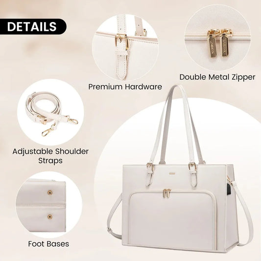 HKM-650259 Stylish PU Leather Tote Bag with USB Port for Women, Large Shoulder Handbag and Briefcase Design