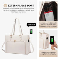 HKM-650259 Stylish PU Leather Tote Bag with USB Port for Women, Large Shoulder Handbag and Briefcase Design